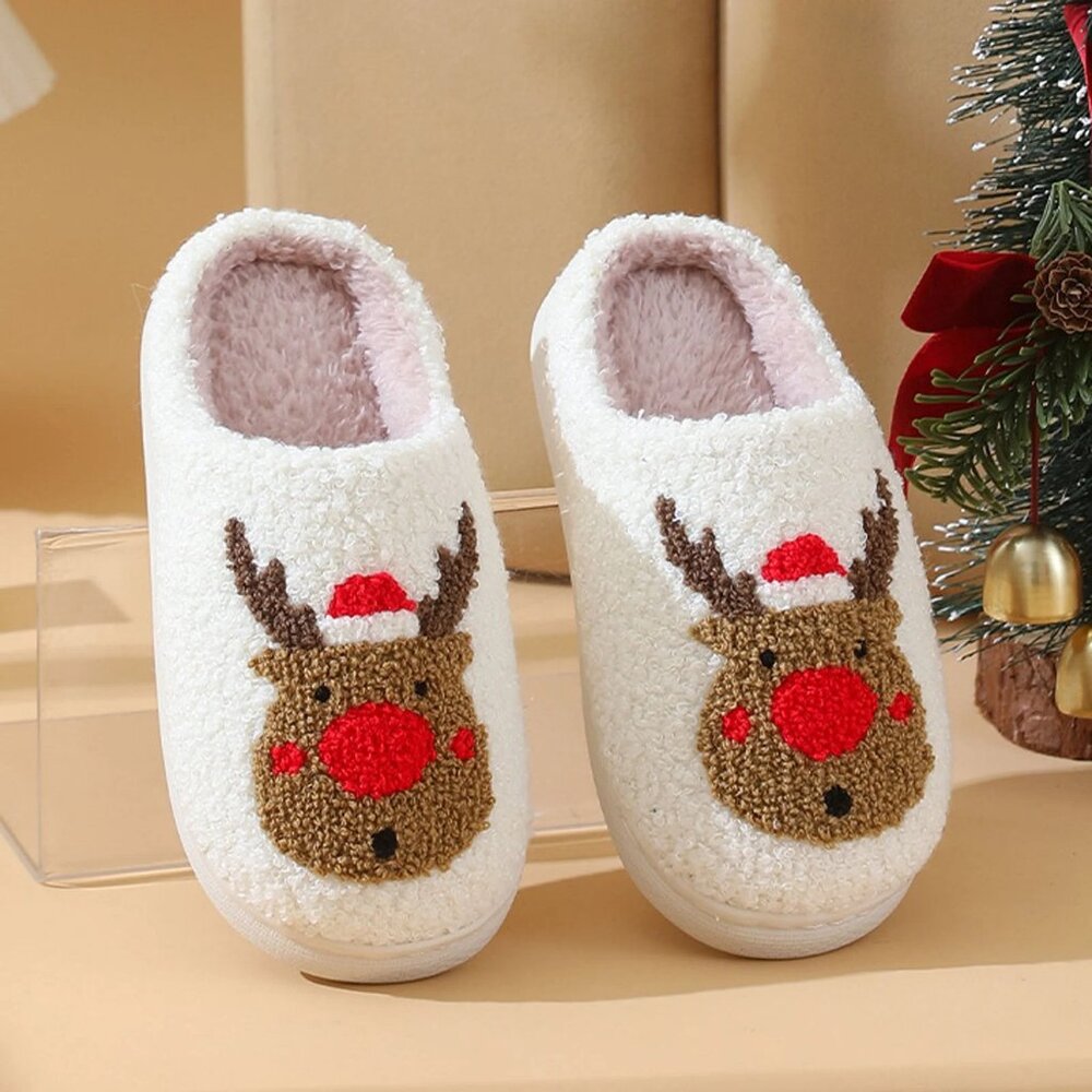 Christmas Holiday Reindeer Slippers Cozy Warm